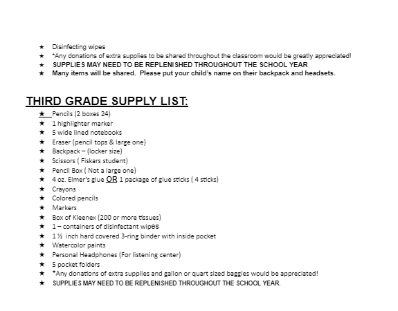 supplies list